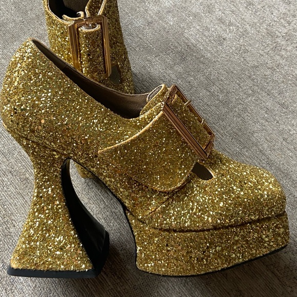 John Fluevog Gold Mega Munster Original Baroque Platform Heels - Picture 5 of 17
